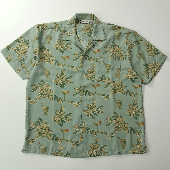 [BUNJANG] Island Blue 90s Tropical Sage Green Short Sleeve Resort Shirt (L) / CK684 L 아일랜드블루 90s 트로피컬 세이지그린 반팔 셔츠 남방