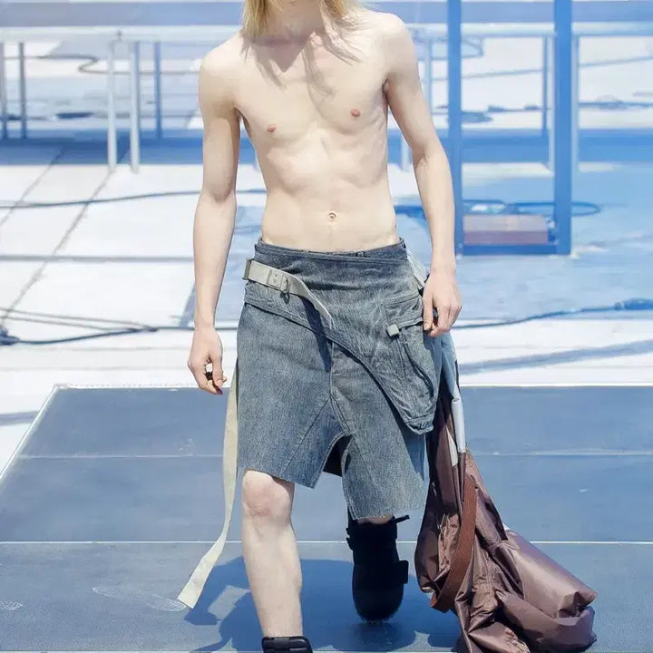 [BUNJANG] Rick Owens Darkshadow Asymmetrical Denim Skirt Pants / 릭오웬스 데님 스커트 팬츠 쇼츠
