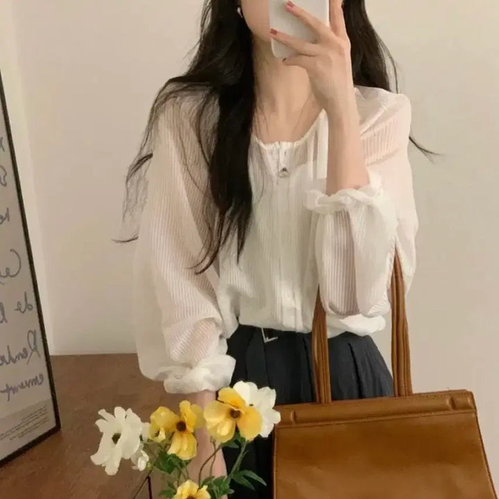 [BUNJANG] Ivory Single Collar Balloon Blouse / 아이보리 단카라 벌룬 블라우스