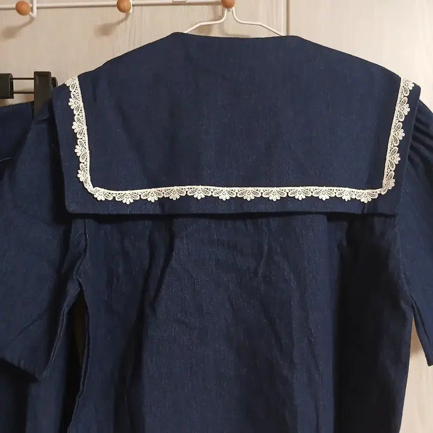 [BUNJANG] Denim Sailor Crop Jacket &amp; Long Skirt Set / 새상품 / 데님 세일러 크롭 자켓 + 롱스커트 셋업