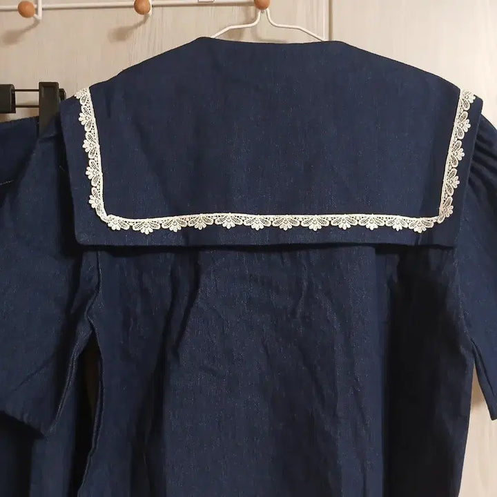 [BUNJANG] Denim Sailor Crop Jacket &amp; Long Skirt Set / 새상품 / 데님 세일러 크롭 자켓 + 롱스커트 셋업