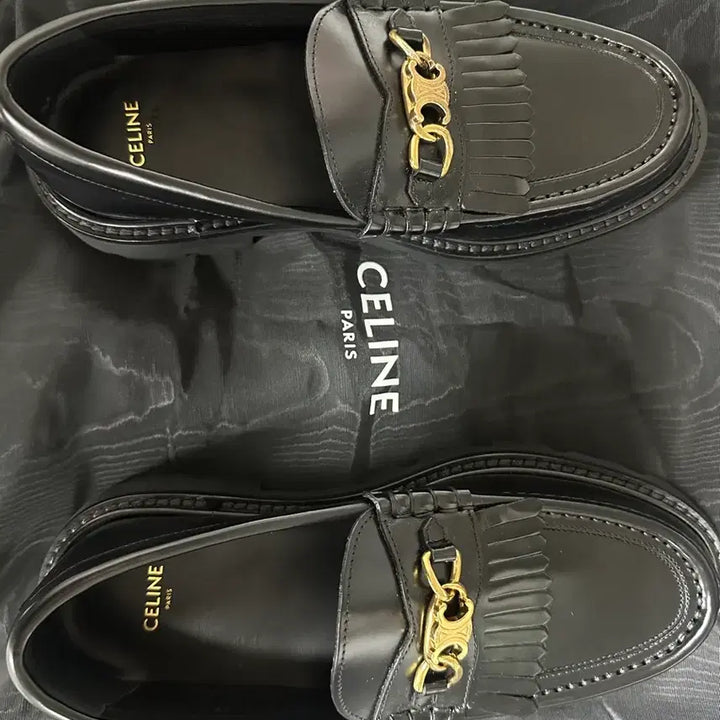 [BUNJANG] Celine Triomphe Chain Loafers Black Leather Size 38.5 / 셀린느 트리옹프 블랙 로퍼 슈즈