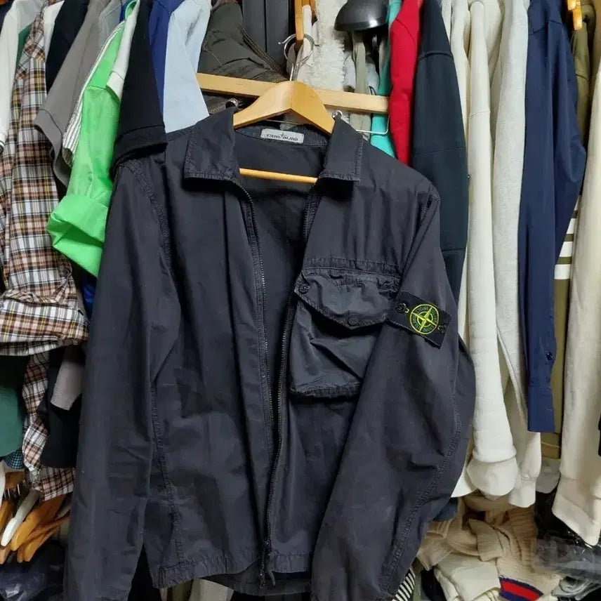 [BUNJANG] Stone Island Old Effect Win Pocket Overshirt Black L / 스톤아일랜드 올드이펙트 윈포켓 블랙 오버셔츠 L