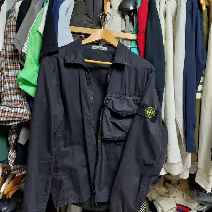 [BUNJANG] Stone Island Old Effect Win Pocket Overshirt Black L / 스톤아일랜드 올드이펙트 윈포켓 블랙 오버셔츠 L