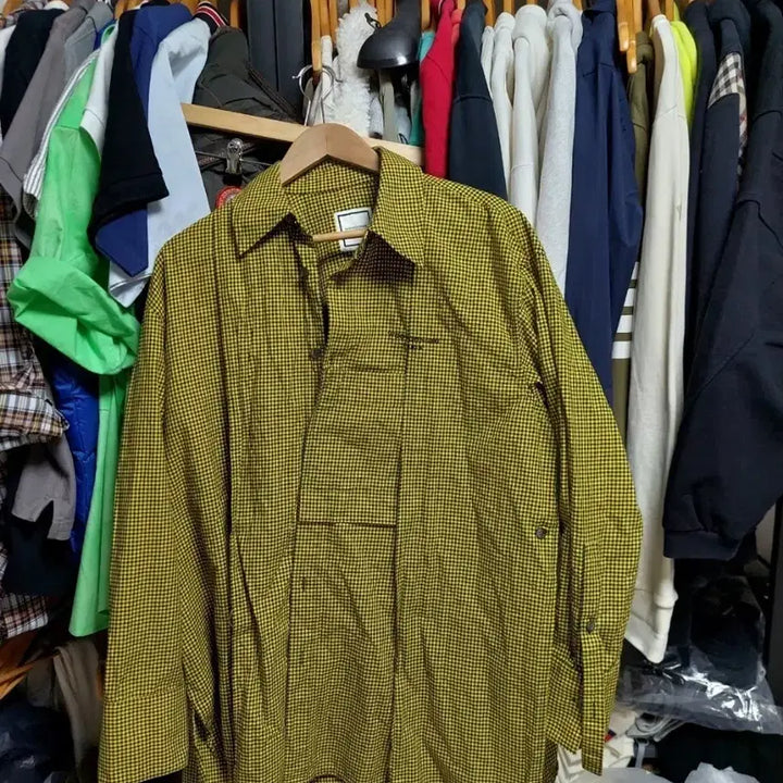 [BUNJANG] Wooyoungmi Dark Yellow Check Long Sleeve Shirt Size 46 (105) / 우영미 다크옐로우 체크 긴팔 셔츠 46 실측105