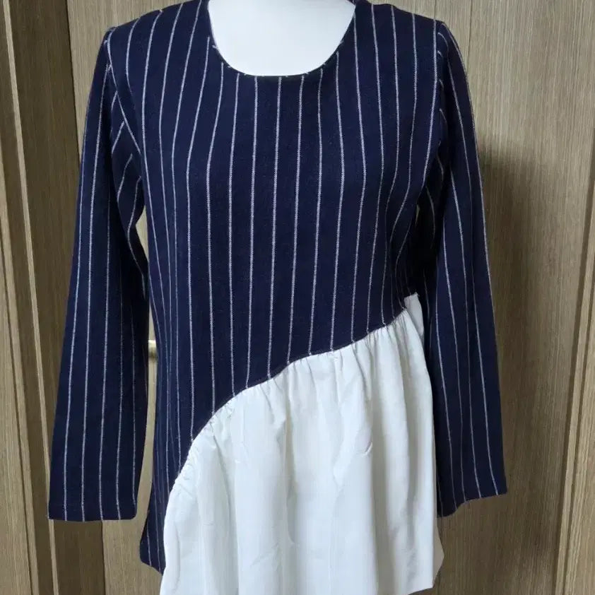 [BUNJANG] Stripe Color-Block Blouse / 스트라이프 배색 블라우스