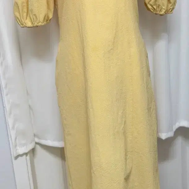 [BUNJANG] Yellow Square Neck Short Sleeve Long Dress / 옐로우 스퀘어넥 반팔 롱원피스