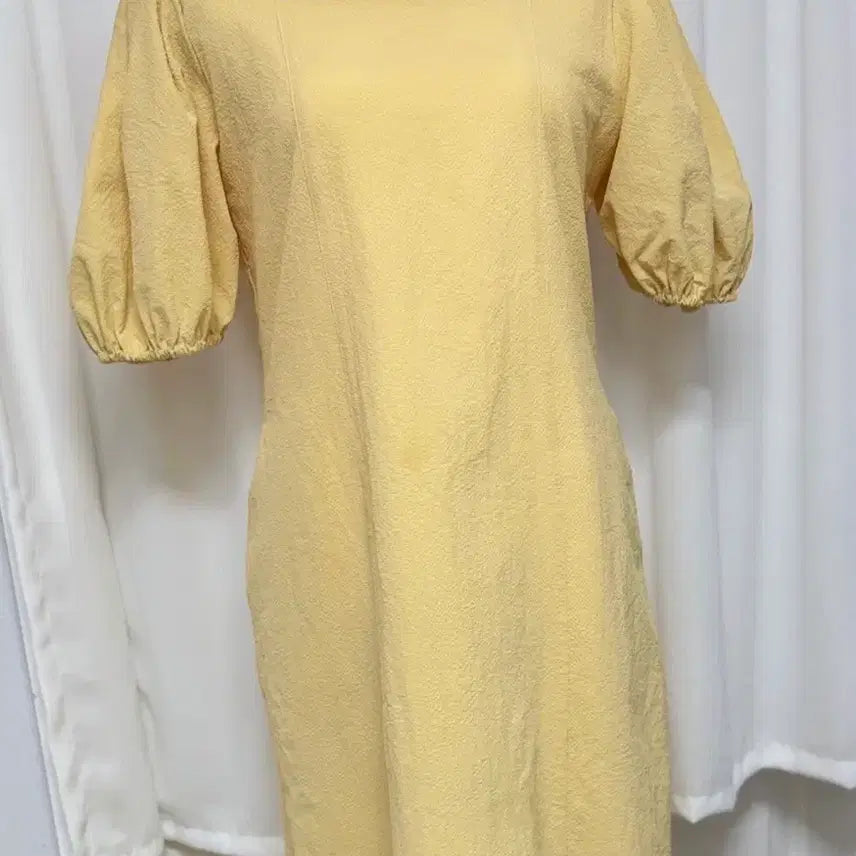 [BUNJANG] Yellow Square Neck Short Sleeve Long Dress / 옐로우 스퀘어넥 반팔 롱원피스