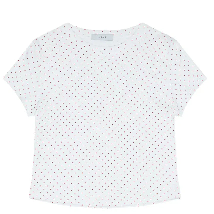 [BUNJANG] Biki White Dot Short Sleeve T-Shirt Red / 새상품 비키 화이트 도트 반팔 티셔츠 레드