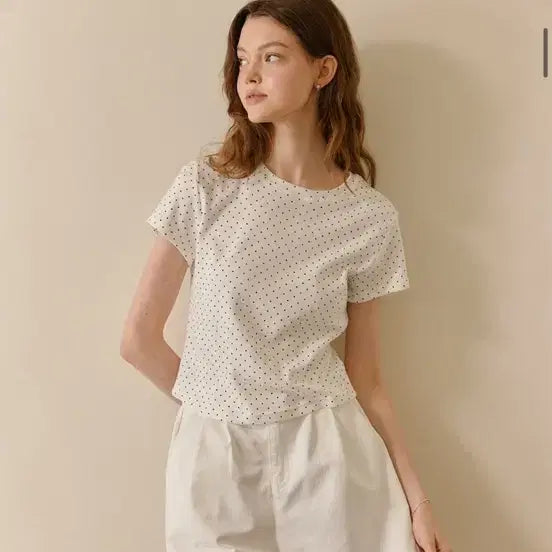 [BUNJANG] Biki White Dot Short Sleeve T-Shirt Red / 새상품 비키 화이트 도트 반팔 티셔츠 레드