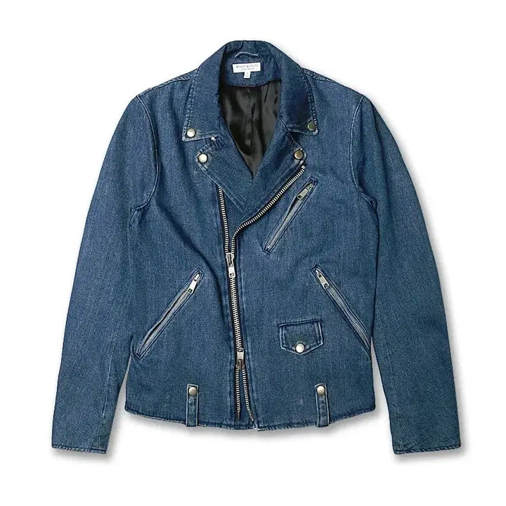 [BUNJANG] Beauty &amp; Youth Classic Mid Blue Denim Rider Jacket / 뷰티 앤 유스 [Beauty &amp; Youth] 클래식 미드블루 데님 자켓