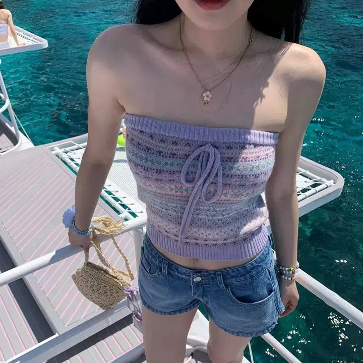 [BUNJANG] Purple Tube Top Off-Shoulder Crop Tank Top / 보라색 튜브탑 연보라 퍼플 나시 오프숄더 탱크탑 크롭나시 바캉스룩 휴양지