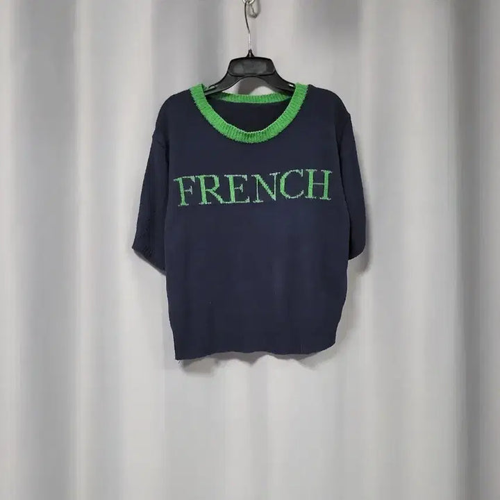 [BUNJANG] French Lettering Short Sleeve Knit Navy / 프렌치 레터링 반팔 니트 네이비
