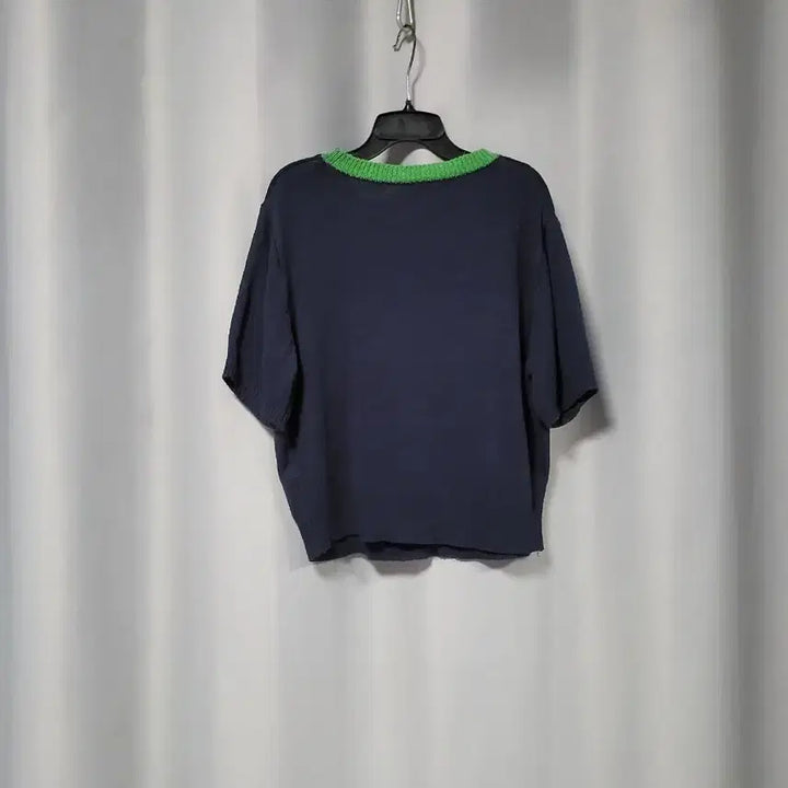 [BUNJANG] French Lettering Short Sleeve Knit Navy / 프렌치 레터링 반팔 니트 네이비