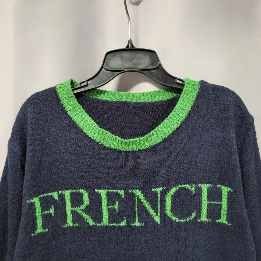 [BUNJANG] French Lettering Short Sleeve Knit Navy / 프렌치 레터링 반팔 니트 네이비