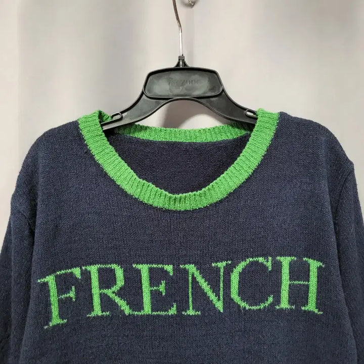 [BUNJANG] French Lettering Short Sleeve Knit Navy / 프렌치 레터링 반팔 니트 네이비