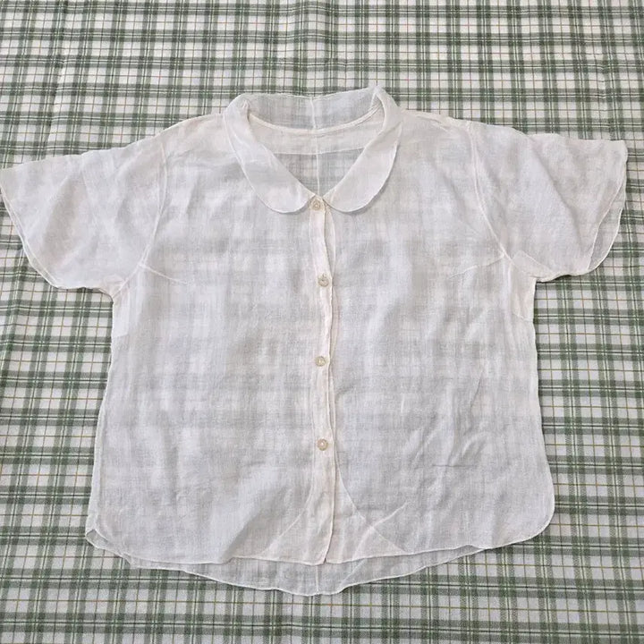[BUNJANG] Korean Made Linen Band Collar Shirt - Size 77 / 5 ㅡ모시 국산 스텐카라 셔츠ㅡ77