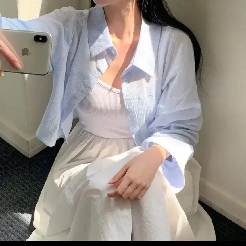 [BUNJANG] See-through Crop Shirt / 시스루 크롭 셔츠