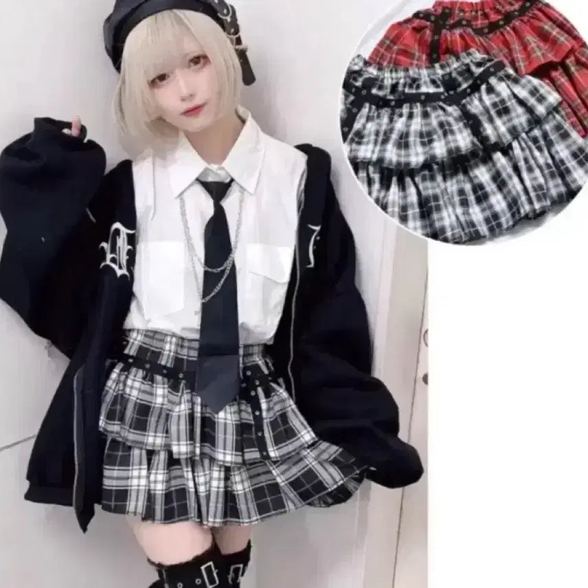 [BUNJANG] Volcan Punk Check Skirt / volcan 볼칸 펑크 체크 스커트