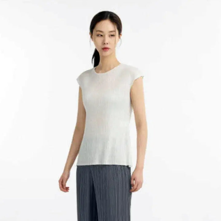 [BUNJANG] PLEATSME Basic Cap Sleeve T-Shirt Free Size / 플리츠미(PLEATSME) 베이직 캡소매 티셔츠 프리사이즈