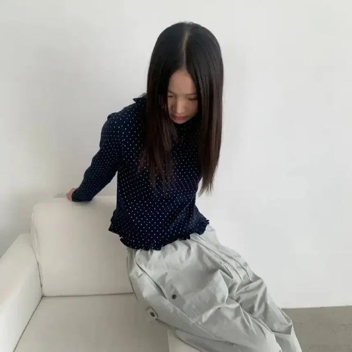 [BUNJANG] Dot Frill Collar T-Shirt / 도트 프릴 카라 티셔츠