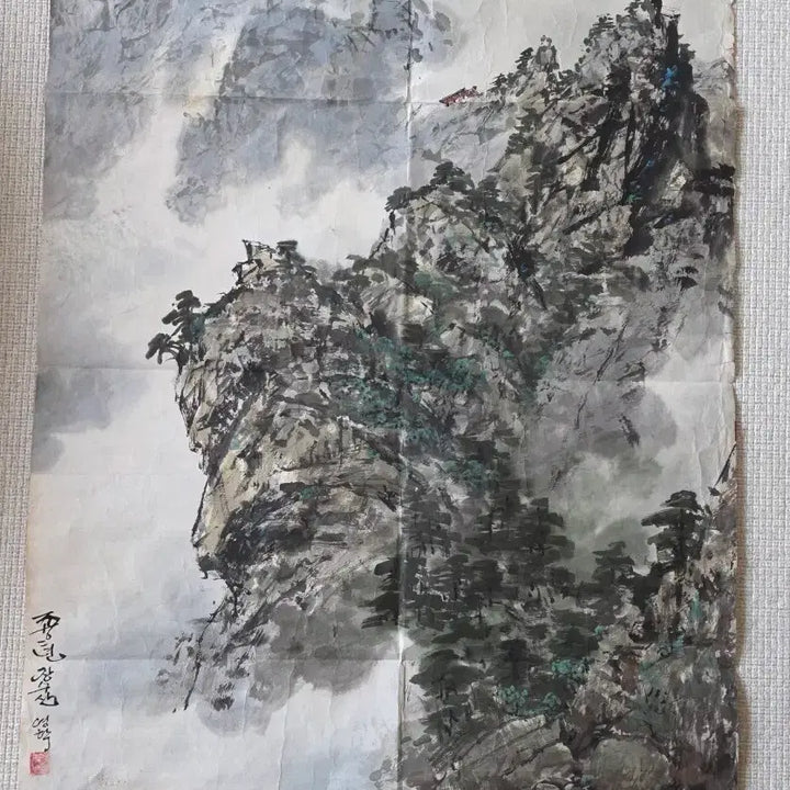 [BUNJANG] Kim Young-hak (Merited Artist) "Jangsu Mountain" Korean Painting / [희귀/대작/조선화] 북한 공훈예술가 &