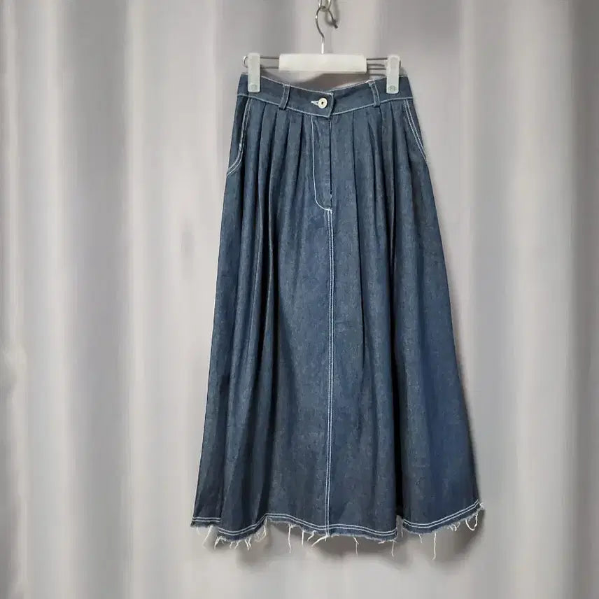 [BUNJANG] Denim Pleated Long Skirt / 데님 플리츠 스커트 롱 청치마