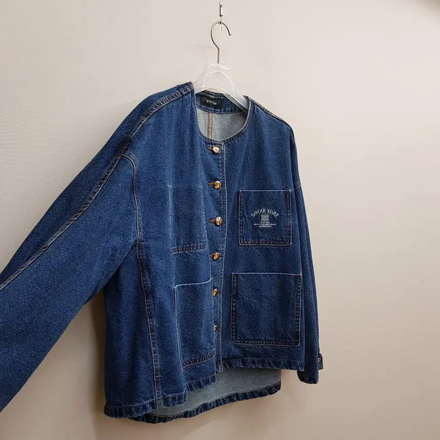 [SOLD OUT] 한섬 시스템 2022 노카라 오버핏 데님 자켓  82-94-160사이즈