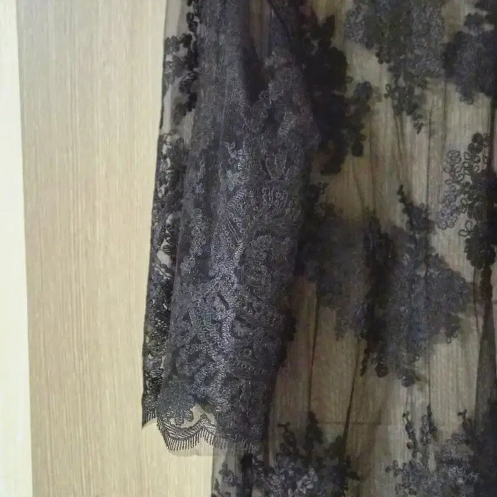 [BUNJANG] Black Lace See-Through Long Dress (Size 66-77) / 블랙 레이스 시스루 원피스66~77