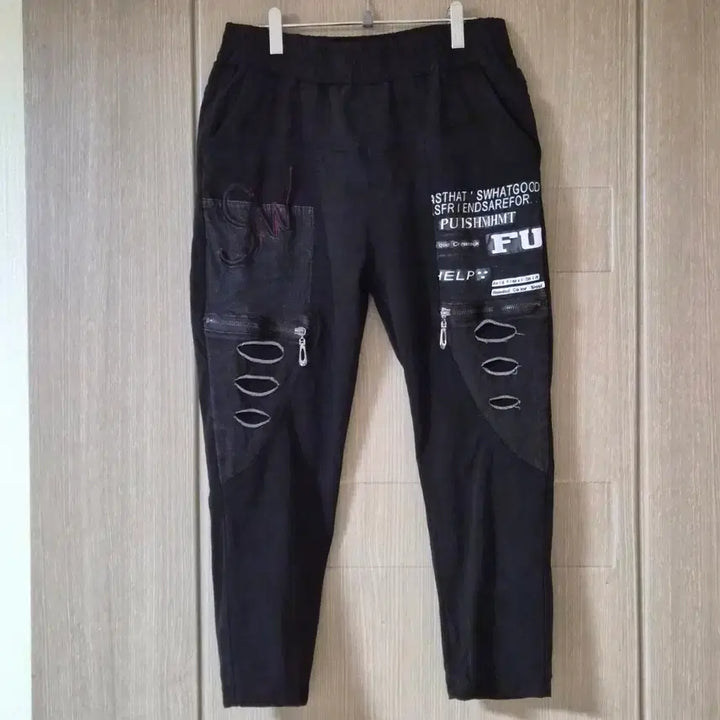 [BUNJANG] Black Damage Printing Baggy Pants L / 블랙 데미지 프린팅 배기 바지 L
