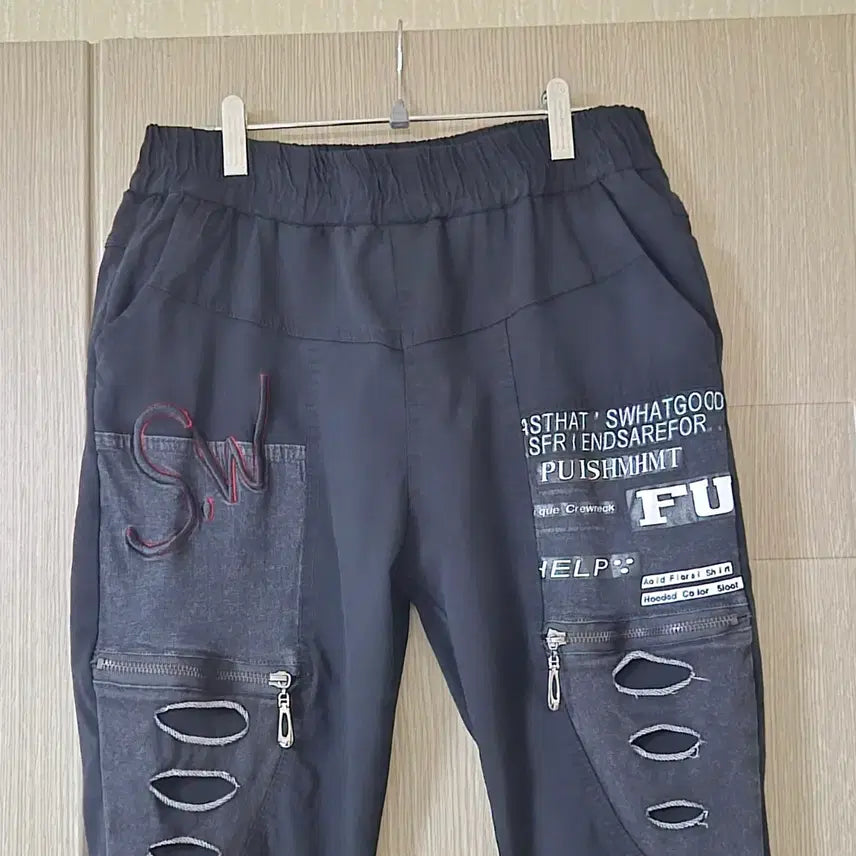 [BUNJANG] Black Damage Printing Baggy Pants L / 블랙 데미지 프린팅 배기 바지 L
