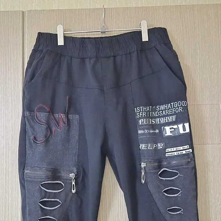 [BUNJANG] Black Damage Printing Baggy Pants L / 블랙 데미지 프린팅 배기 바지 L