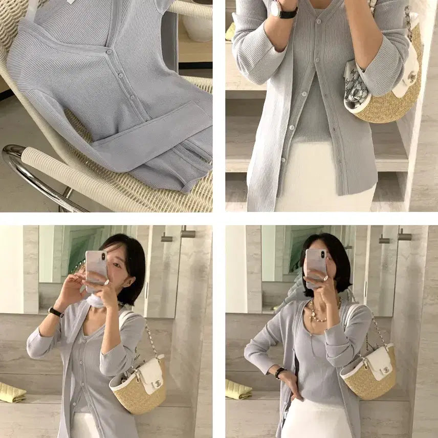 [BUNJANG] Around Yull Rib Stay Cardigan (Light Blue, S) / 어라운드율 리브스타이가디건 소라컬러 s사이즈