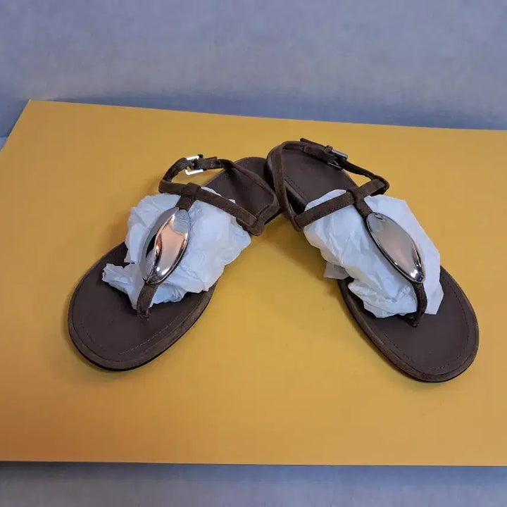 [BUNJANG] Massimo Dutti Silver Detail Slingback Flats - Camel/Dark Brown / 마시모두띠  플랫슈즈240