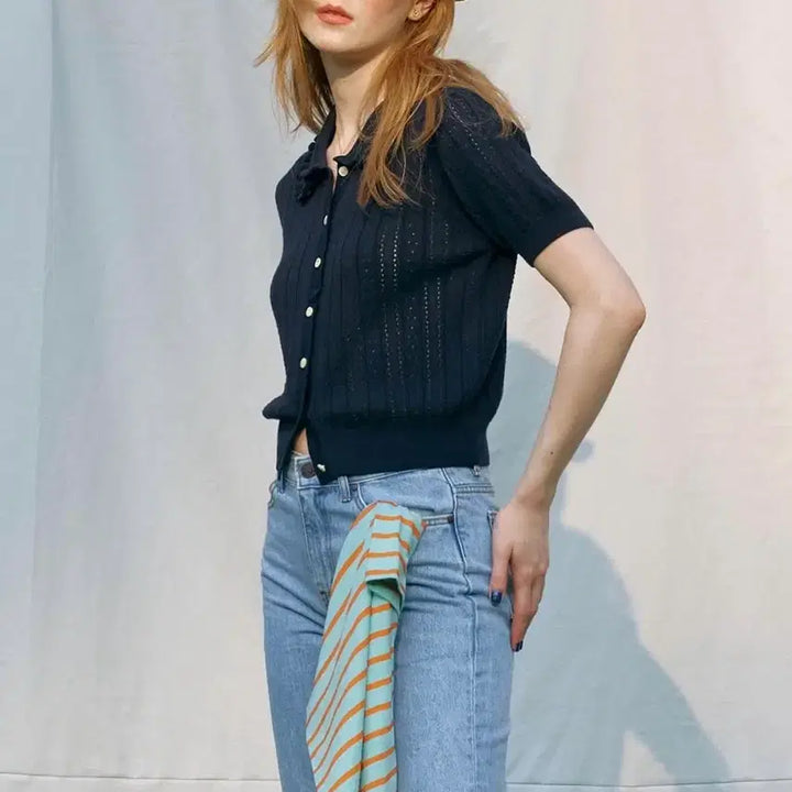 [BUNJANG] Sienne Jane Frill Cardigan Navy / 시엔느 제인 프릴 가디건 네이비 Jane Frill Cardigan