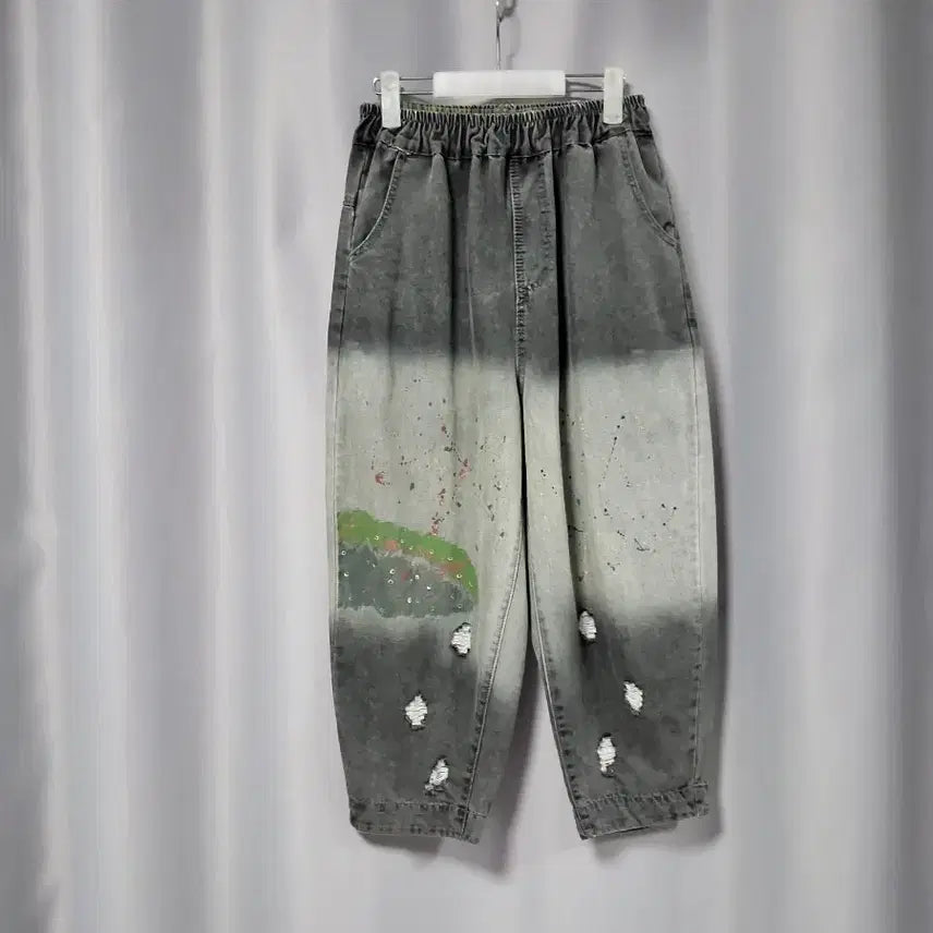 [BUNJANG] Distressed Wash Baggy Denim Pants / 페인팅 데미지 워싱 배기 데님