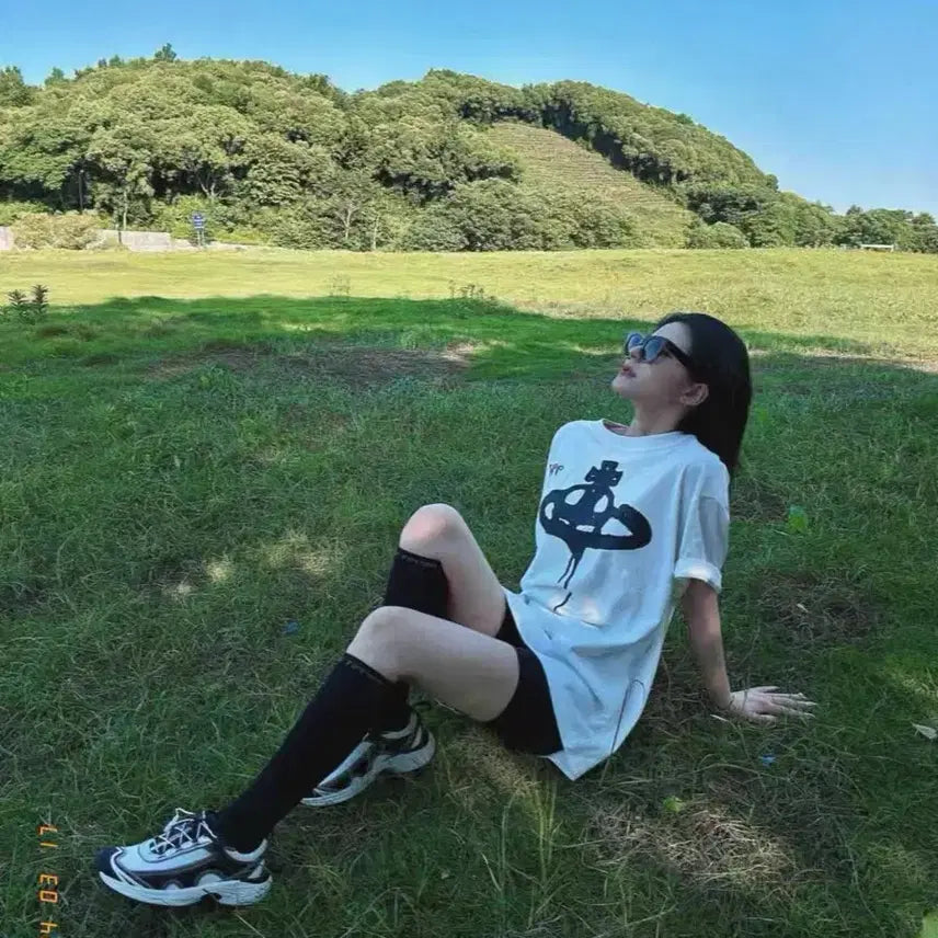 [BUNJANG] Vivienne Westwood Style Logo Print T-Shirt White/Black / 비비안웨스트우드 반팔 티셔츠 화이트/블랙