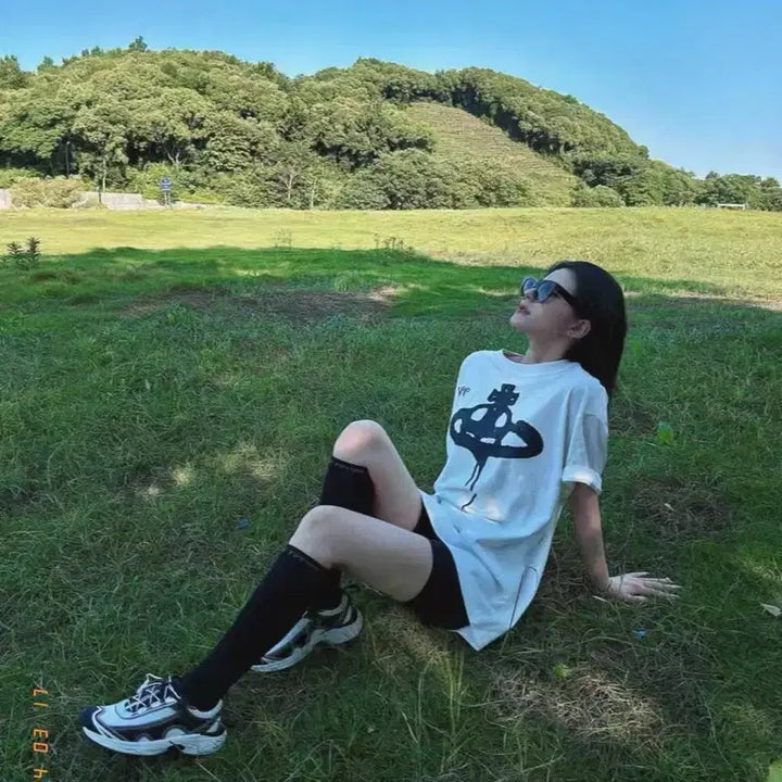 [BUNJANG] Vivienne Westwood Style Logo Print T-Shirt White/Black / 비비안웨스트우드 반팔 티셔츠 화이트/블랙