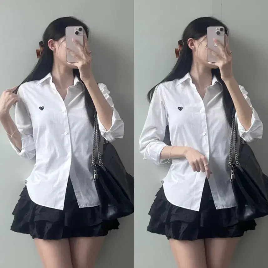 [BUNJANG] Comme des Garçons Shirt White Black Heart Logo / 꼼데가르송 셔츠