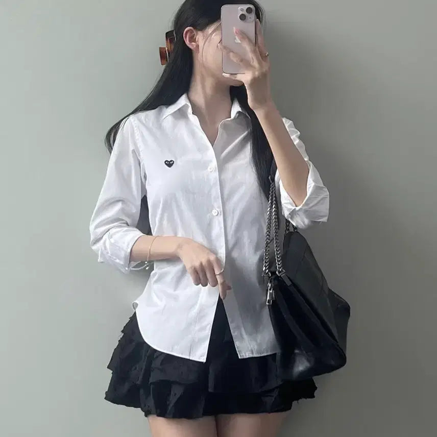 [BUNJANG] Comme des Garçons Shirt White Black Heart Logo / 꼼데가르송 셔츠
