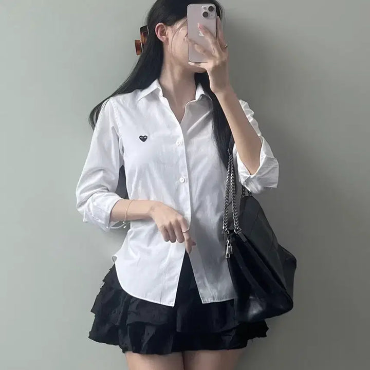 [BUNJANG] Comme des Garçons Shirt White Black Heart Logo / 꼼데가르송 셔츠