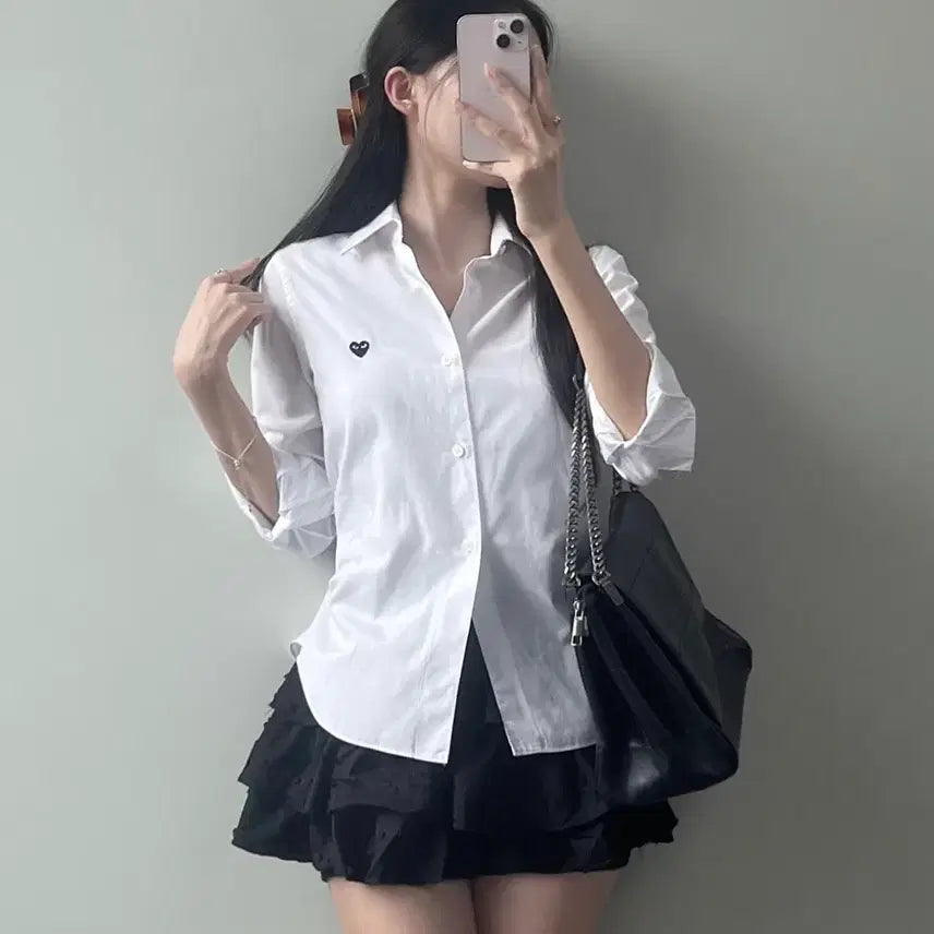 [BUNJANG] Comme des Garçons Shirt White Black Heart Logo / 꼼데가르송 셔츠