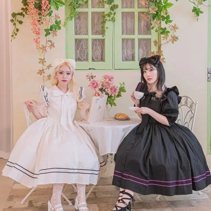 [BUNJANG] Lolita Baroque Short Sleeve Dress / 로리타 양복 바로크 리시안셔스 반팔 원피스 블랙 퍼플 모리계 빈티지