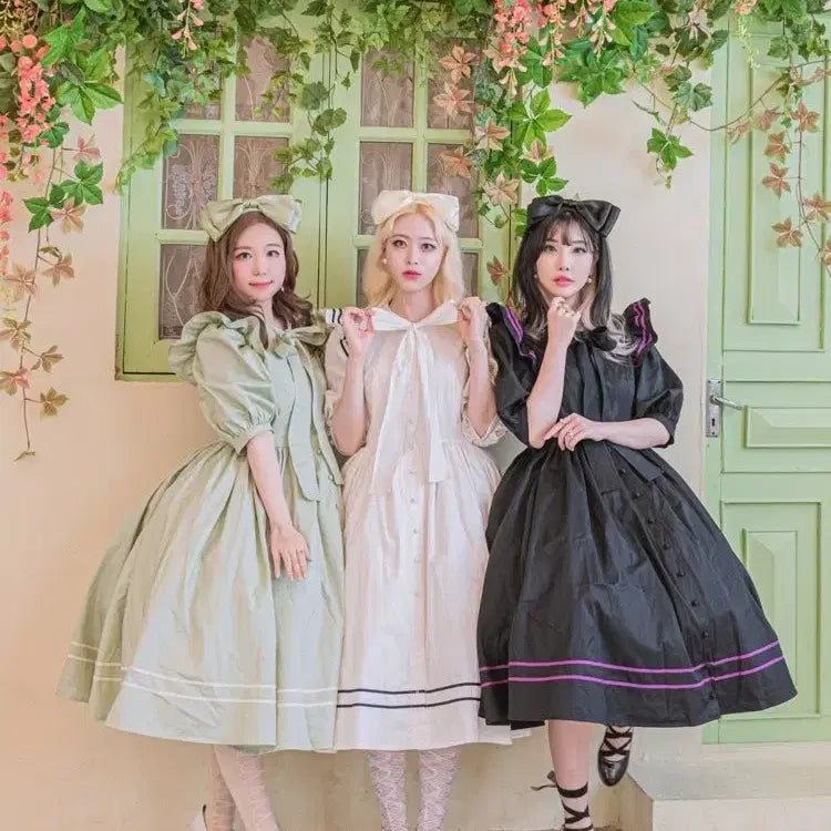 [BUNJANG] Lolita Baroque Short Sleeve Dress / 로리타 양복 바로크 리시안셔스 반팔 원피스 블랙 퍼플 모리계 빈티지