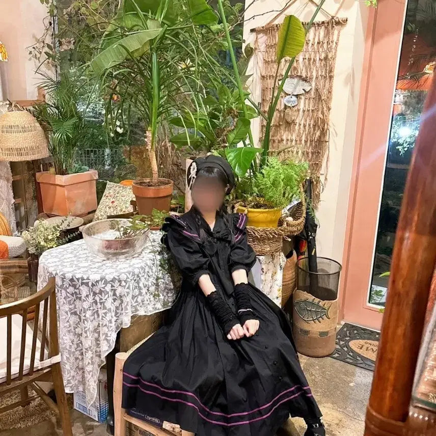 [BUNJANG] Lolita Baroque Short Sleeve Dress / 로리타 양복 바로크 리시안셔스 반팔 원피스 블랙 퍼플 모리계 빈티지
