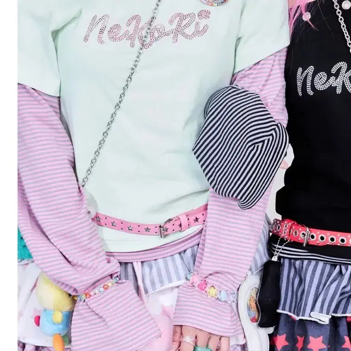 [BUNJANG] Nekori Layered T Candy Color T-Shirt / 네코리 nekori 엄브이 너큐 팝핑캔디 레이어드 티 캔디색상