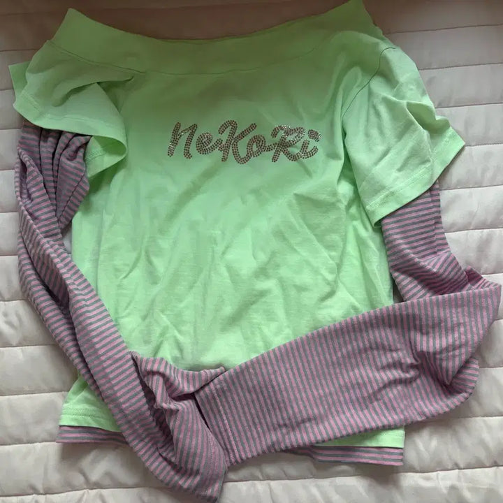 [BUNJANG] Nekori Layered T Candy Color T-Shirt / 네코리 nekori 엄브이 너큐 팝핑캔디 레이어드 티 캔디색상