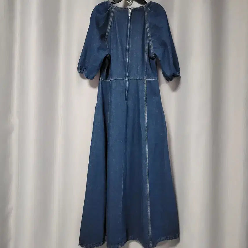 [SOLD OUT] 스퀘어넥 퍼프 데님 롱원피스