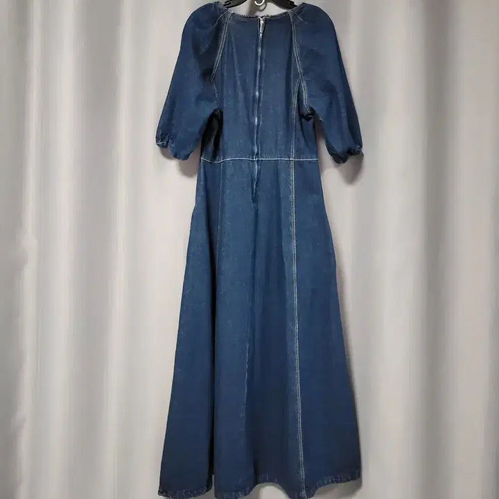 [SOLD OUT] 스퀘어넥 퍼프 데님 롱원피스
