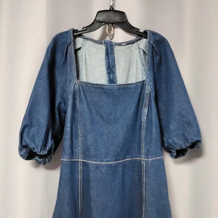 [SOLD OUT] 스퀘어넥 퍼프 데님 롱원피스